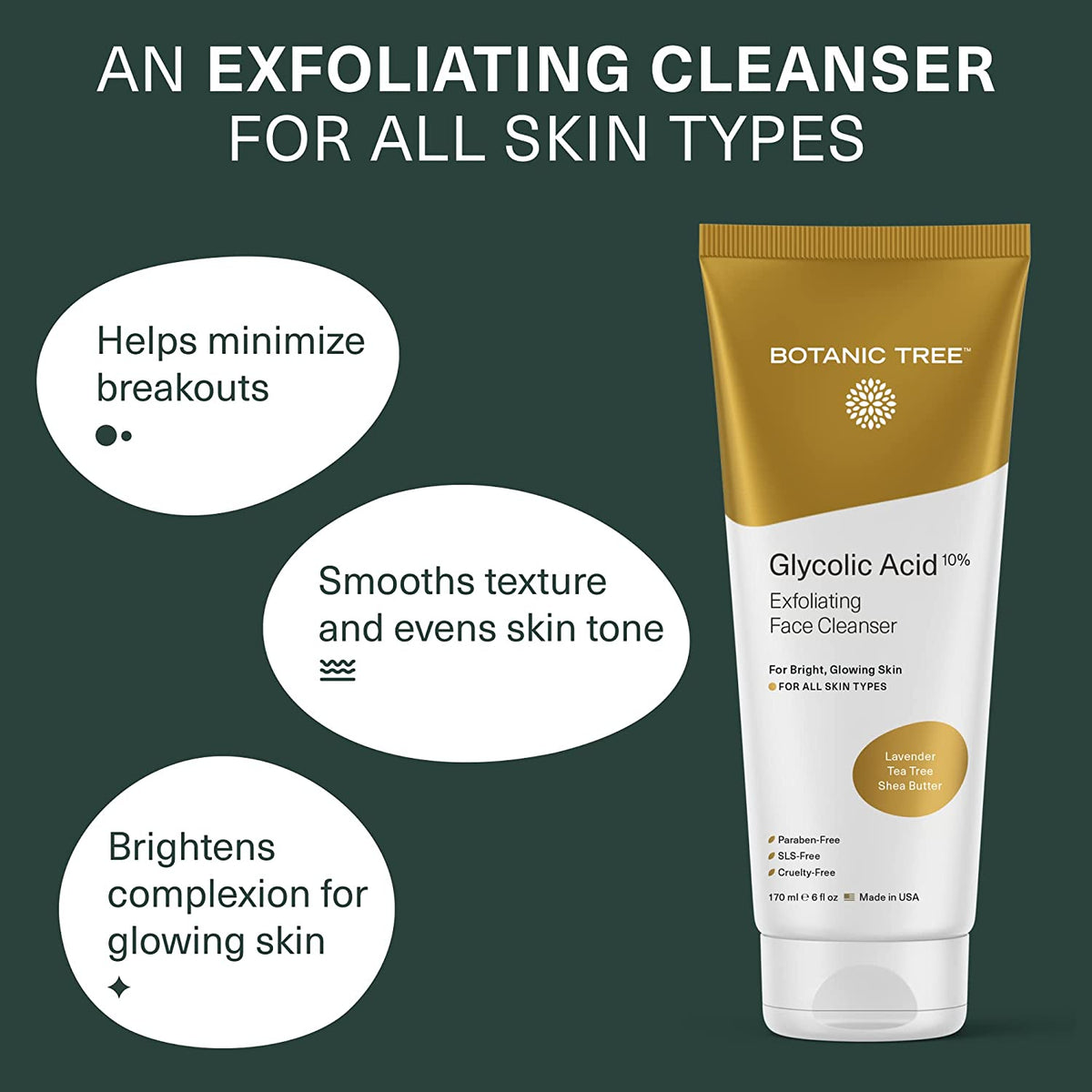 Glycolic Acid Facial Cleanser and Exfoliating Scrub - 10% Glycolic Acid and Salicylic Acid - 6 Fl. Oz
