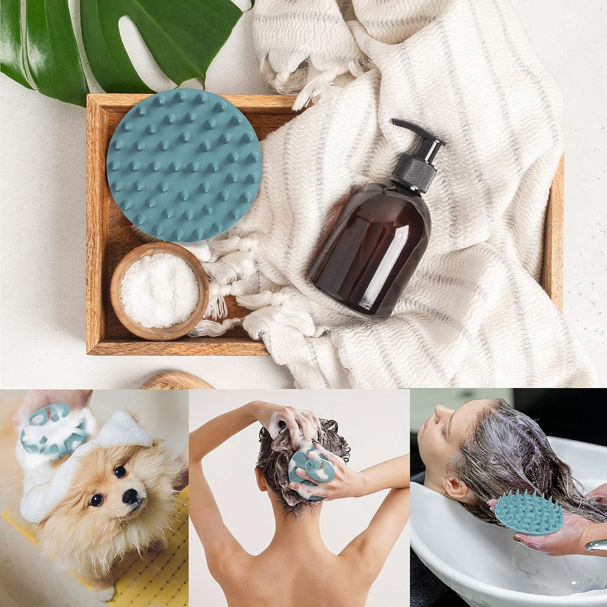 Silicone Scalp Massager Shampoo Brush for Hair Washing - Dark Green