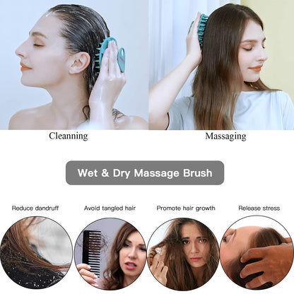 Silicone Scalp Massager Shampoo Brush for Hair Washing - Dark Green