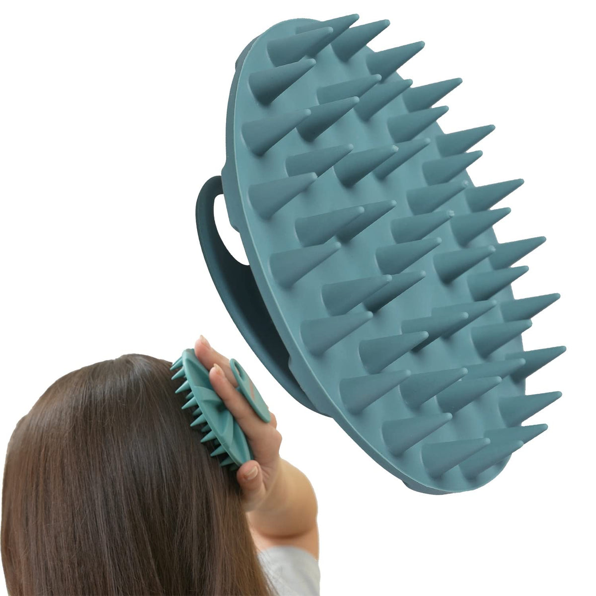 Silicone Scalp Massager Shampoo Brush for Hair Washing - Dark Green